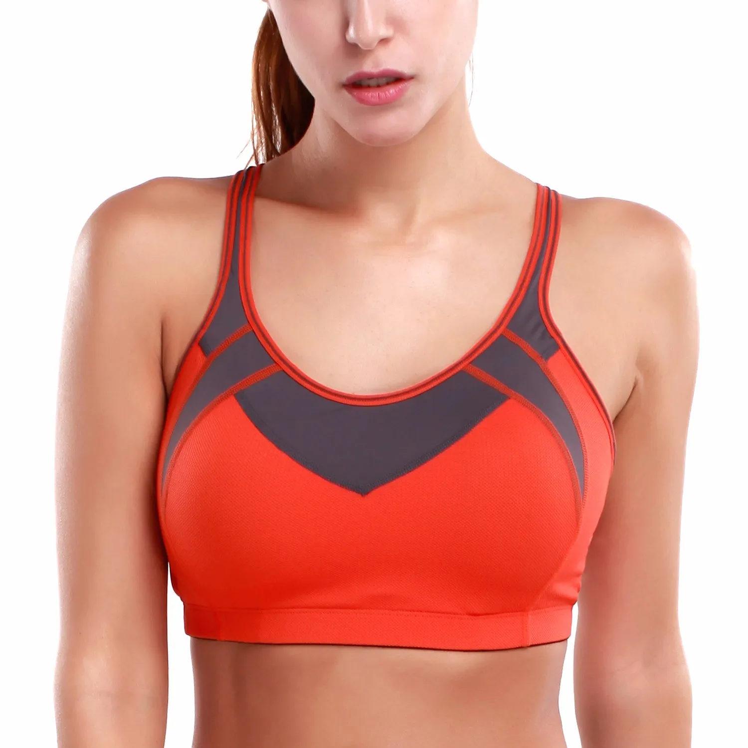 Женский ударопрочный сетчатый беспроводной мягкий бюстгальтер X-back Gym Active Sports - Цвет: Orange02