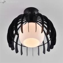 Lámparas LED de techo Vintage E27 JW_Wrought Glass Shade Art decó para comedor, lámpara colgante de jaula de cubo de Metal