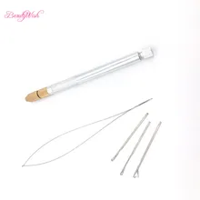 3x Hooking вентилирующая алюмная иголка+ 1 петля для нити держатель набор для микро-кольца инструмент профессиональный Тяговый Threader инструменты