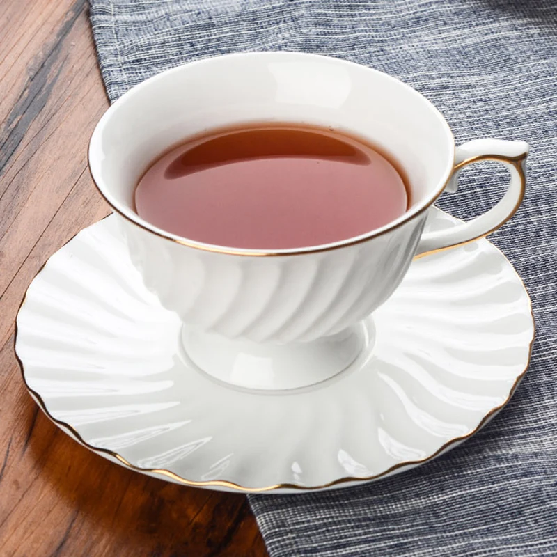 200ml White Ceramic Coffee Cup Teacup Set with Spoon Porcelain Tea Cup & Saucer Classic Royal Black Tea Cup Set Drinkware Gifts (5)