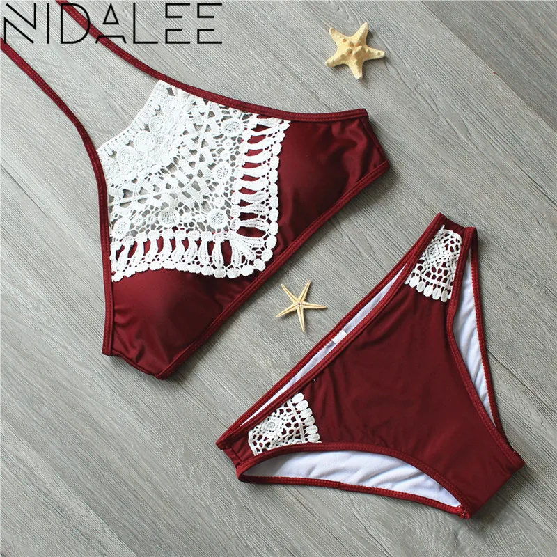 Black Wine Red Lace Crop Swimsuit High Neck Tank Bathing Suit Beach Wear Swimming Suit For Women Swimwear Bikini Set Plus Size plus-size-black-swimsuit : image Black Wine Red Lace Crop Swimsuit High Neck Tank Bathing Suit Beach Wear Swimming Suit For Women Swimwear Bikini Set Plus Size plus-size-black-swimsuit