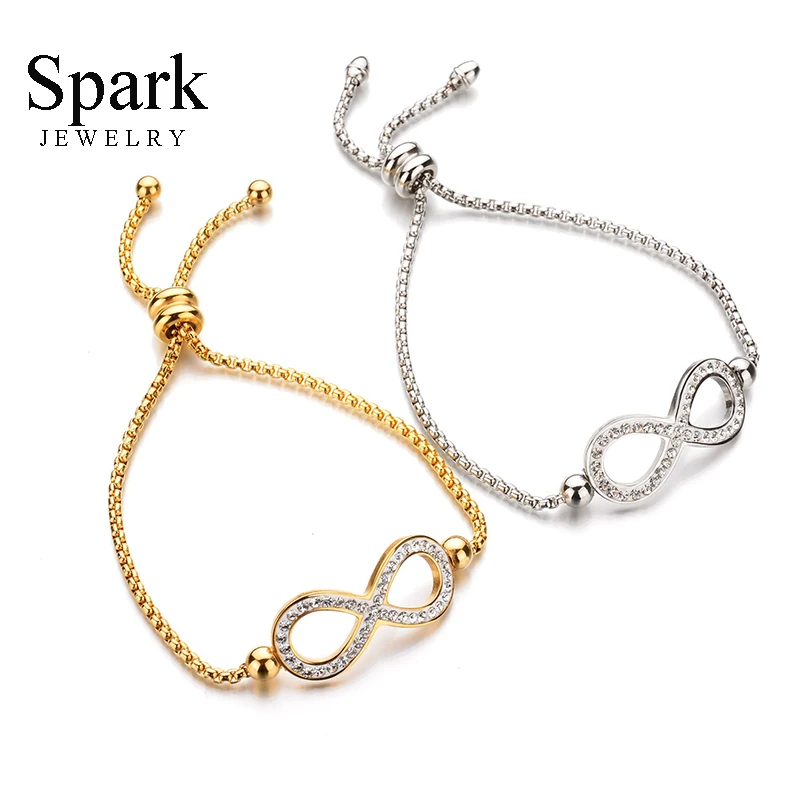 

New Arrive Lovely Women Bracelet Infinite Crystal Stainless Steel Adjustable Bracelet & bangle for Female Jewelry Bijoux Esty