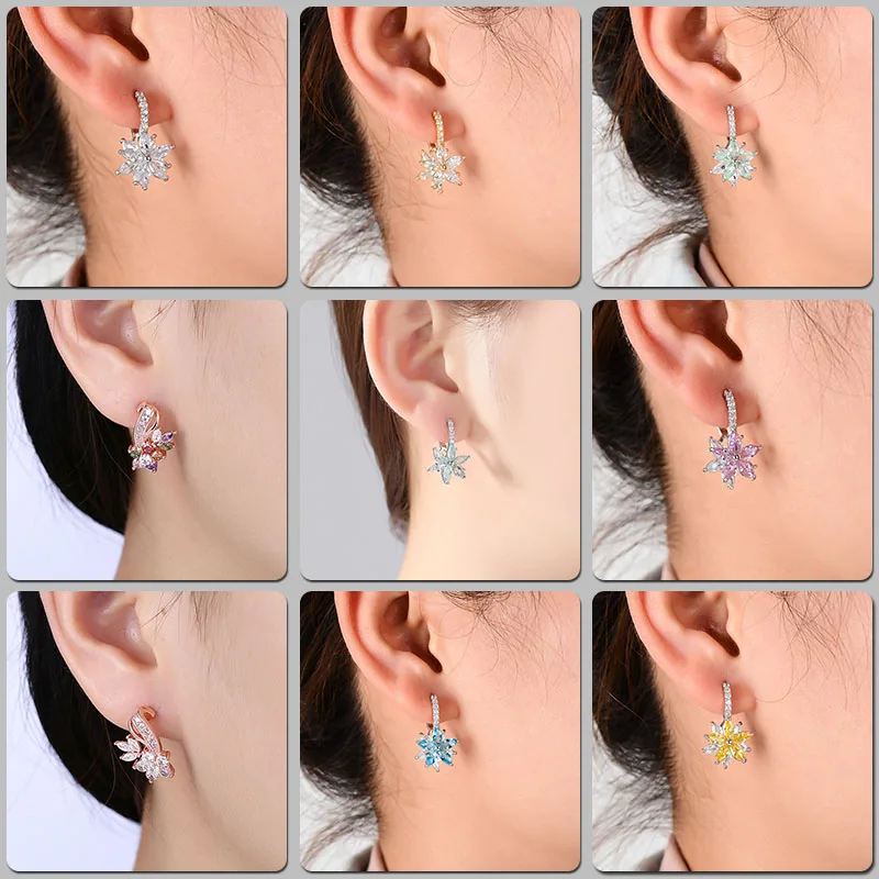 

MISANANRYNE 15 Color Luxury Female Zirconia Hoop Earrings CZ Crystal Round Silver color Earrings For Women Jewelry Wholesale