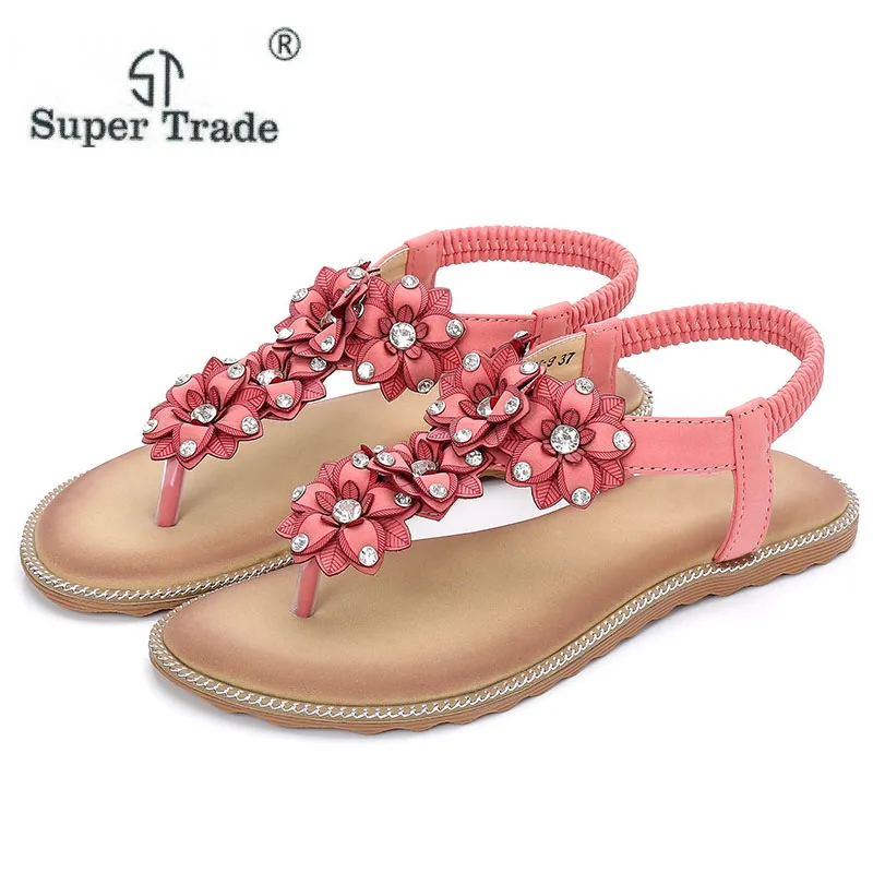 2018 Summer Korean New Flower Rhinestone Sandal Slippers Casual Flat ...