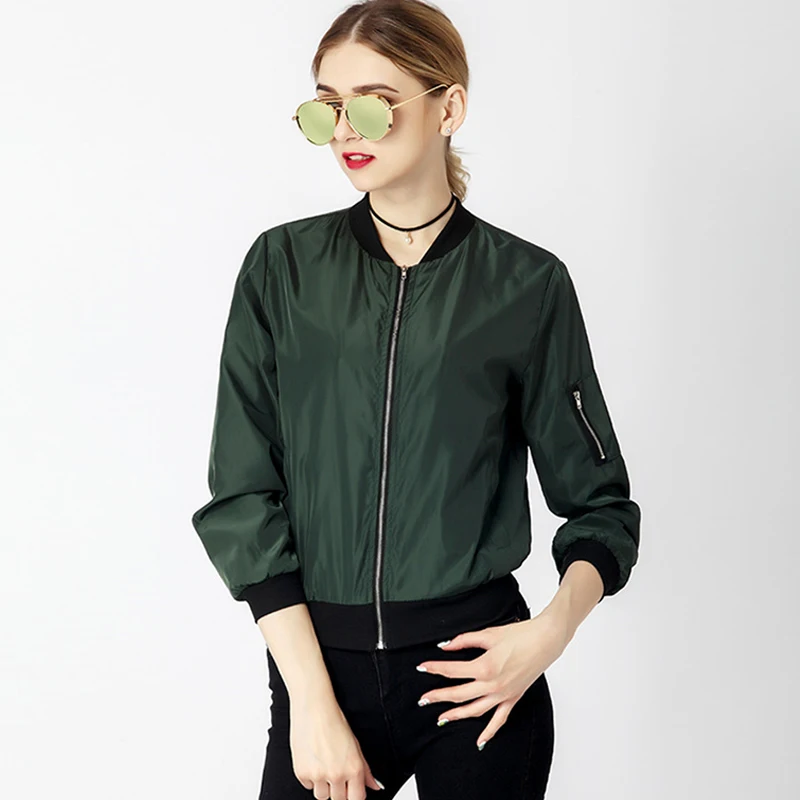 

Women Casual Bomber Jacket Coats 2019 Summer Windbreaker Jackrt Tops Long Sleeve Casual Stand Collar Thin Jackets Zipper Clothes