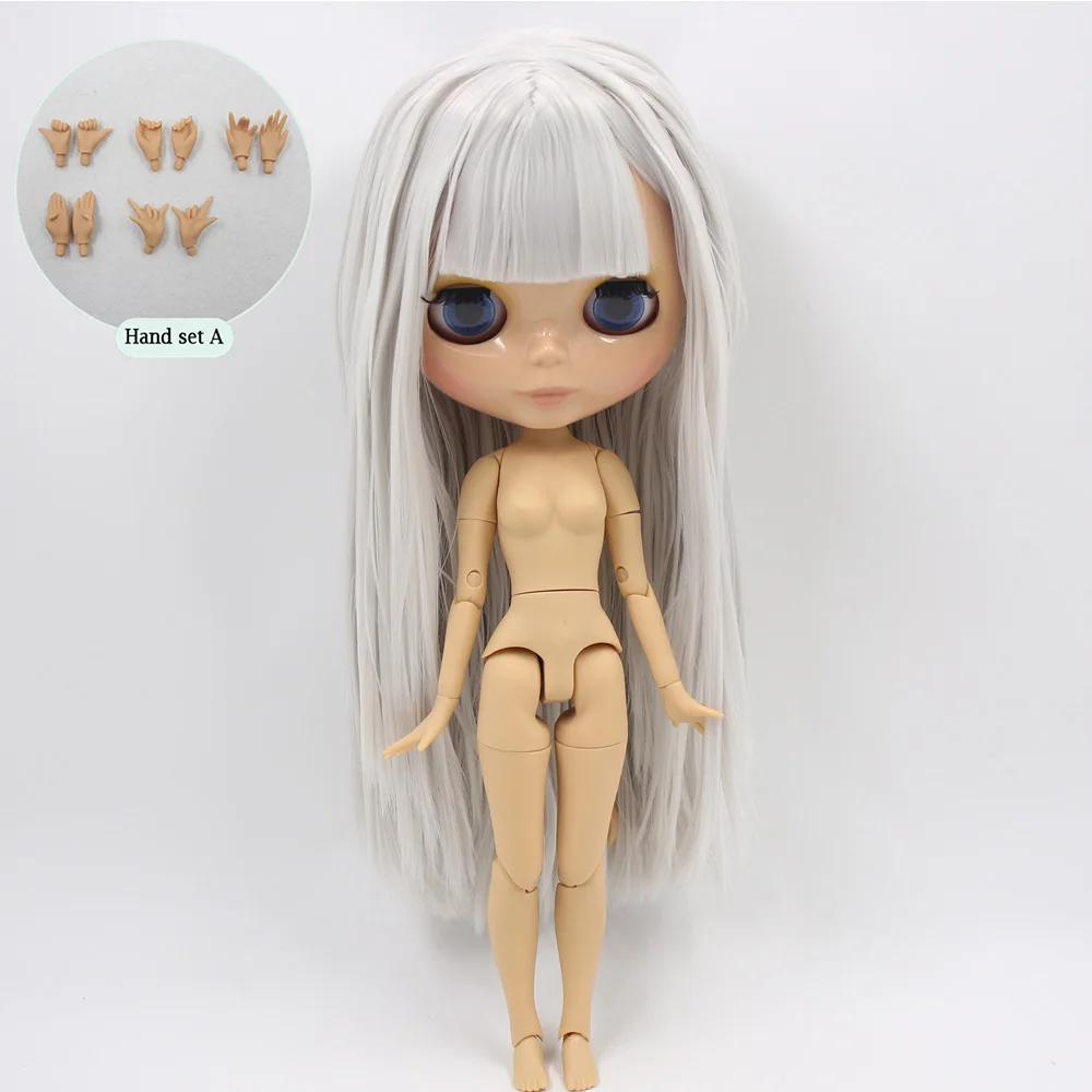 ICY Nude Blyth Custom Doll No. BL1003 серые прямые волосы 1/6 bjd, pullip, licca, jerryberry - Цвет: A doll with hand A