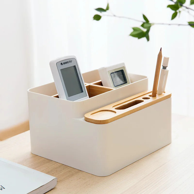 

Bamboo desktop remote control storage box table debris box office desk stationery racks