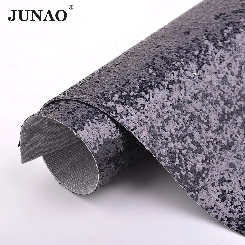 JUNAO, 20*34 см, золотистый, серебристый, черный, толстый, блестящий, искусственная кожа, ткань, искусственная кожа, листы, блестки, ткань, кожзам, ремесла - Цвет: Black