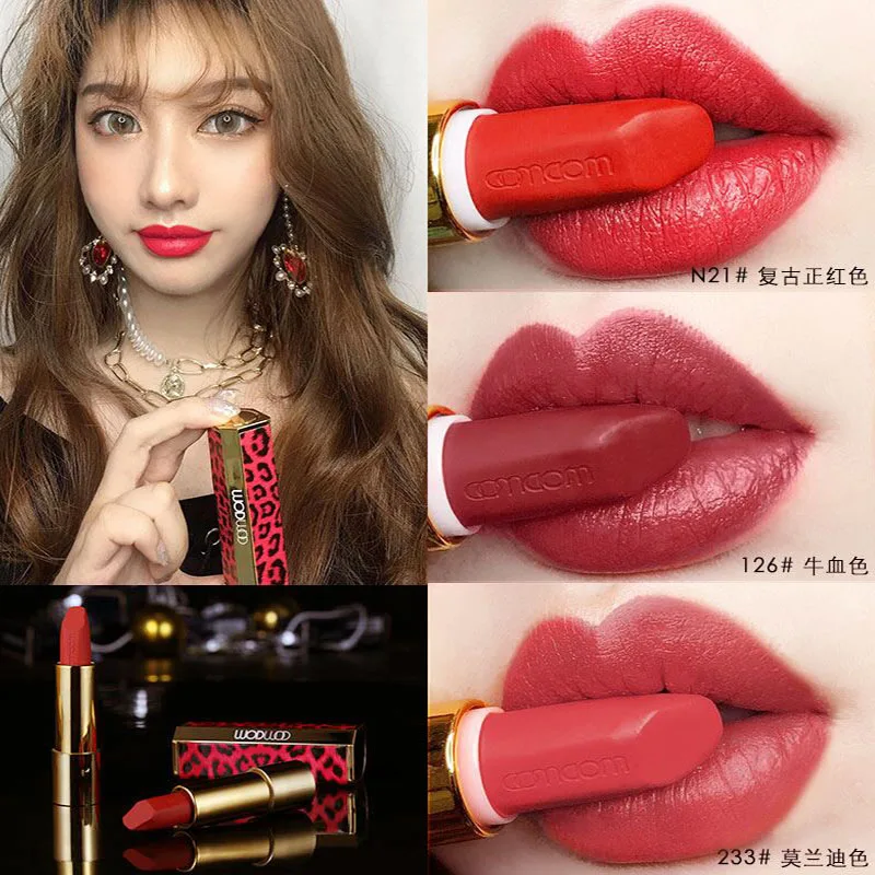 

Leopard Print Lipstick Matte Foggy surface Restoring ancient ways pure red cream ox blood red Elegant color Lipstick