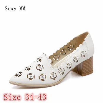 

High Quality Women Square Low High Heels Pumps Office Woman High Heel Oxford Career Shoes Kitten Heels Plus Size 34-40.41.42.43