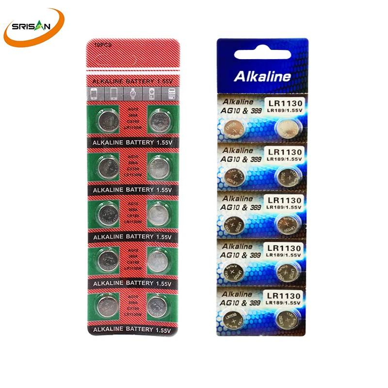 

10pcs/card AG10 For Watch Toys Remote 189 LR54 Cell Coin Alkaline Battery 1.55V SR54 389 189 LR1130 389 SR1130 Button Batteries