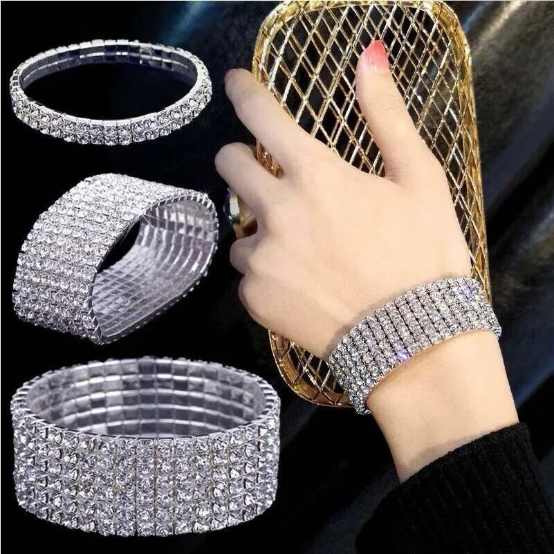 

Fashion Layered Full Crystal Bracelets & Bangles for Women Trendy Silver Bracelet Female Party Wedding Charm Jewelry Accessories