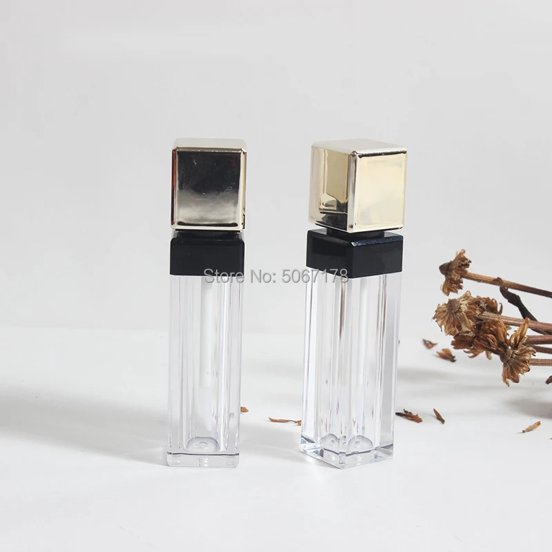 

10/30pcs Square Makeup Liquid Empty Lipstick Lip Gloss Tubes Transparent Cosmetic Packaging Container Gold Colour High Quality