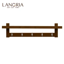 LANGRIA настенный Бамбук Деревянные пальто и шляпа стеллаж для выставки товаров с 5 металлическими крючками и верхней полкой для коридор, ванная Гостиная Спальня