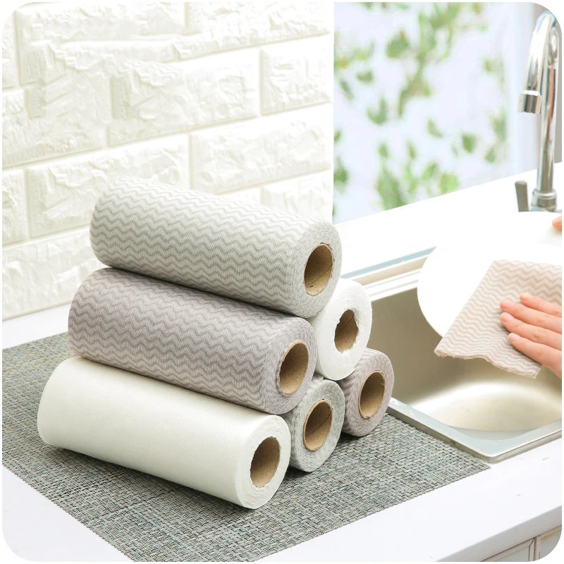 50pcs/Roll Microfiber Kitchen Cleaning Cloth Disposable Eco friendly