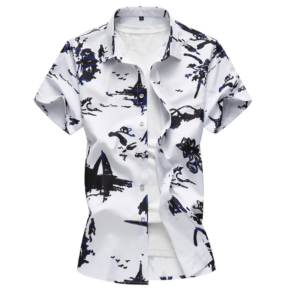 

2018 men's summer fashion printing leisure square collar shirt /high-grade male comfortable slim fit Short sleeve shirt