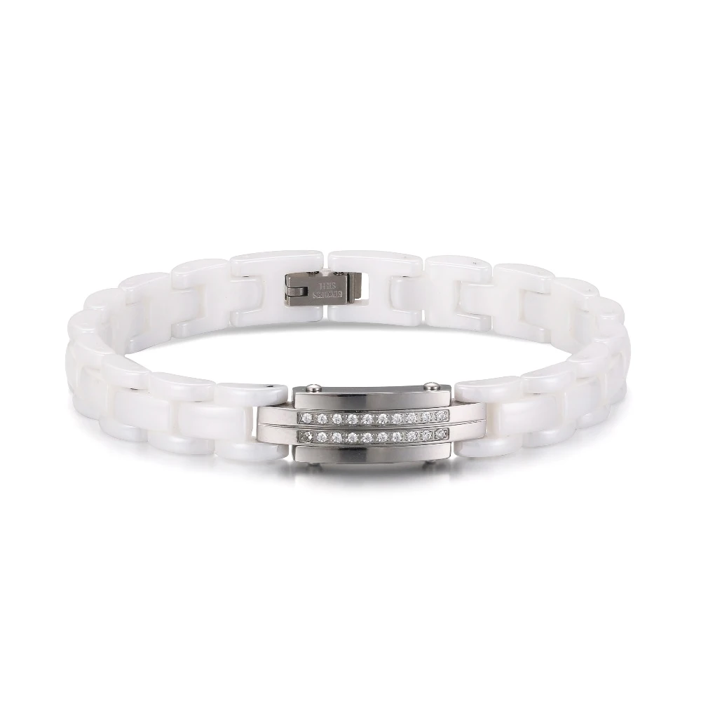 Luxury White Ceramic Bracelets Stainless Steel Ceramic Bracelets Pave