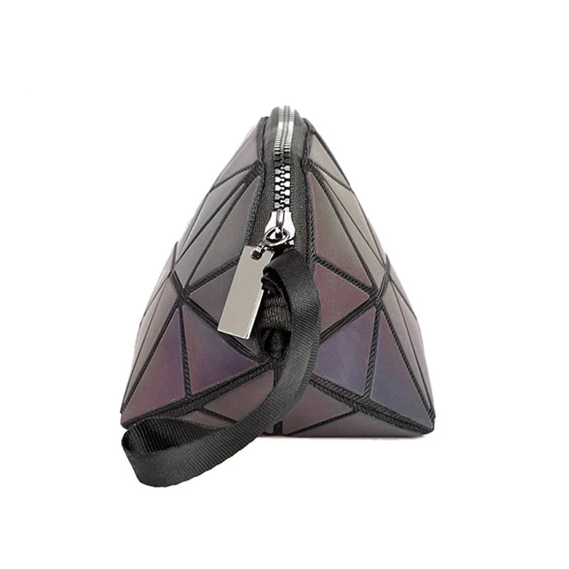 حقيبة مستحضرات تجميل أنيقة النساء هندسية سستة مضيئة حقيبة مستحضرات تجميل السيدات المنظم للطي السفر المكياج غسل كيت حقيبة مستحضرات تجميل