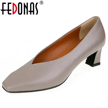 

FEDONAS Retro Elegant Women Genuine Leather High Heels Spring Summer Pumps Fashion Sexy Square Toe Party Shoes Woman Pumps