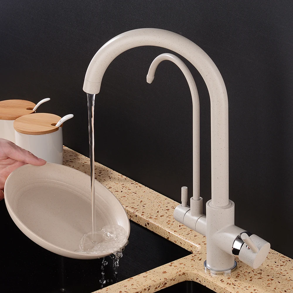  New style Black Kitchen Water Purifica Faucet with Filtered Water Right angle Double Spout Kitchen  - 33026957388