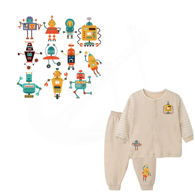 

11pattern/combo Iron on patch lovely Cartoon robot stickers child T-shirt Sweater thermal transfer paper Patch for clothing