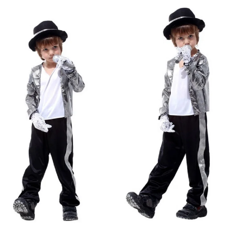 Куртки Майкла Джексона; костюмы для детей; джинсовая одежда Билли; костюм перчатка для мальчиков; шляпа-федора; Черная детская одежда на Хэллоуин для девочек