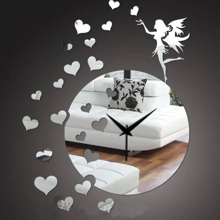 Free Shipping Creative Home Decor Wall Stick Clock Mirror