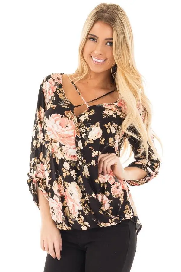 

chic 2018 chiffon blouse silk women clothes plaid vintage tops flower floral women shirt v-neck new female blouses