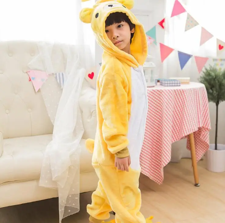 Kid Tiger cosplay Kigurumi/комбинезон для детей с героями мультфильмов, аниме-комбинезон, костюм для девочек и мальчиков, маскировка животных, одежда для сна, пижамы, цельные - Цвет: Rilakkuma