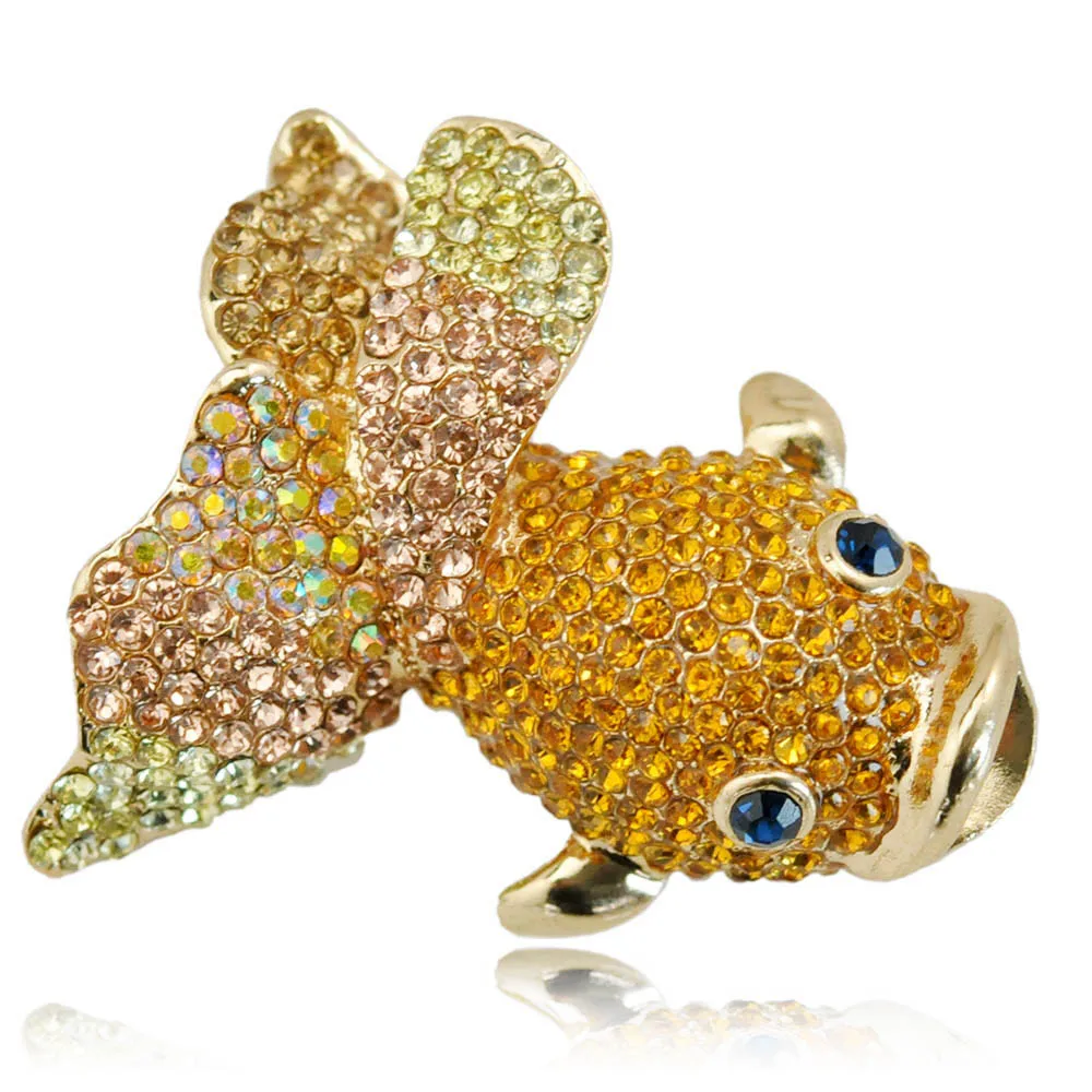 Модные Винтаж милый синий кристалл рыбы женские броши на булавках Mem животного блестящие брошь «Золотая рыбка» для Для женщин Подарки - Окраска металла: gold