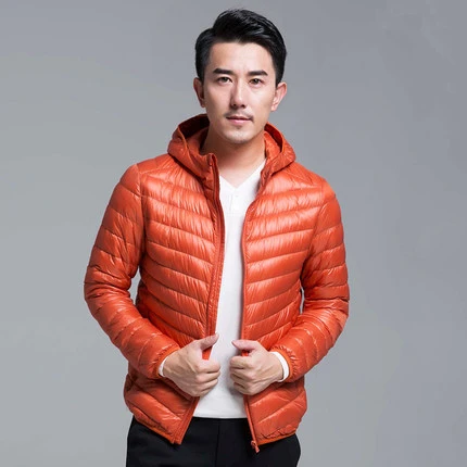 Брендовый осенне-зимний легкий пуховик мужской модный короткий с капюшоном большой ультра-тонкий светильник молодежное тонкое пальто 5XL - Цвет: Orange