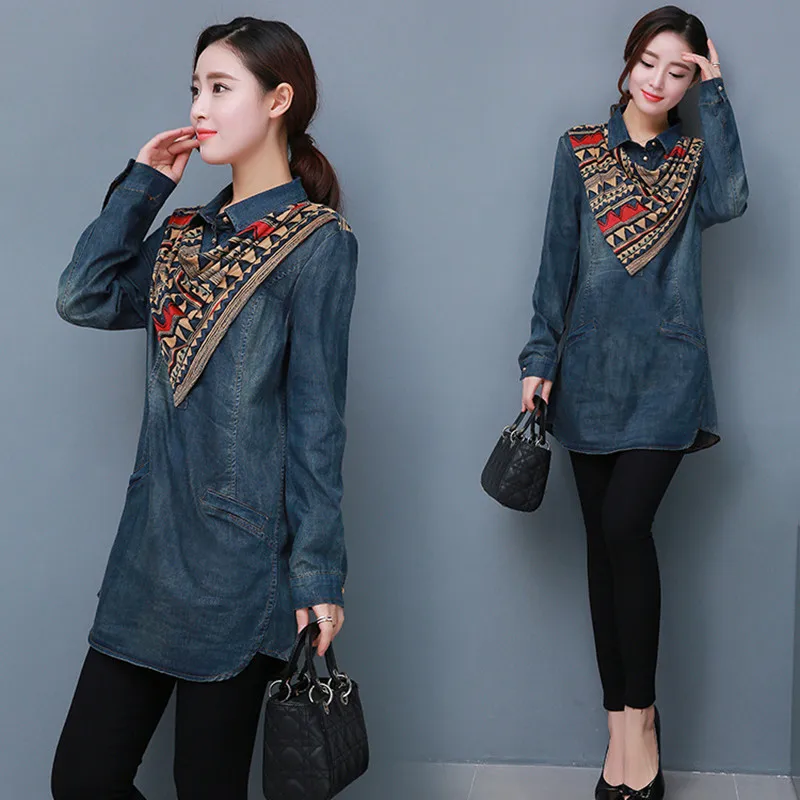 

New Spring Autumn Women Dresses Vestidos Casual Plus Size Slim Patchwork Long Sleeve Jeans Dress For Women Large Denim One-Piece