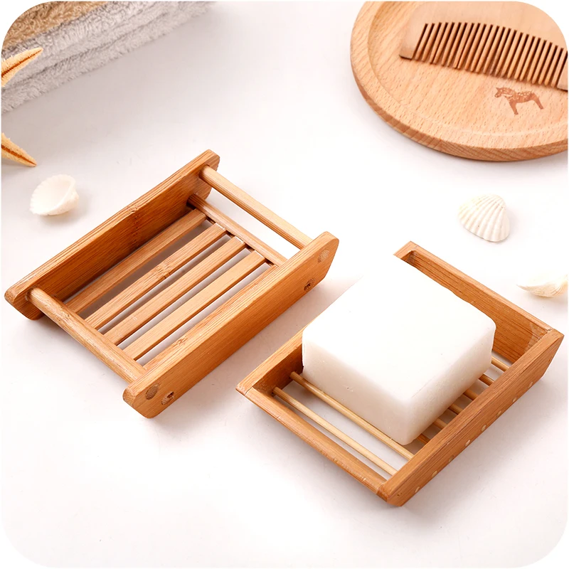 Natural Wood Bamboo Bath Shower Soap Tray Plate Drain Storage Holder Bathroom 