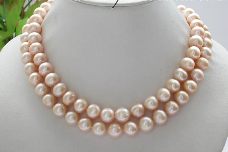 

Z4005 beautiful 2row 18" 11mm pink round freshwater pearl necklace AAA