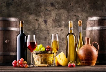 

Laeacco Wooden Board Barrel Grape Wine Fruits Photography Backdrops Customized Photographic Backgrounds For Photo Studio