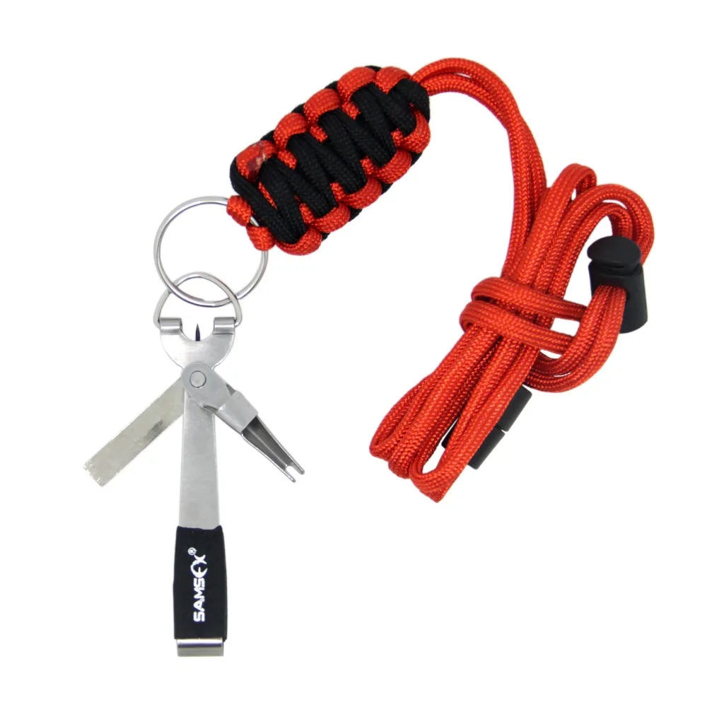 

SAMSFX Quick Nail Knot Tying Tool Pro Hook Lure Nail Knotter Tier 4 in 1 Fly Fishing Clippers w/ Breakaway Lanyard Tippet Holder