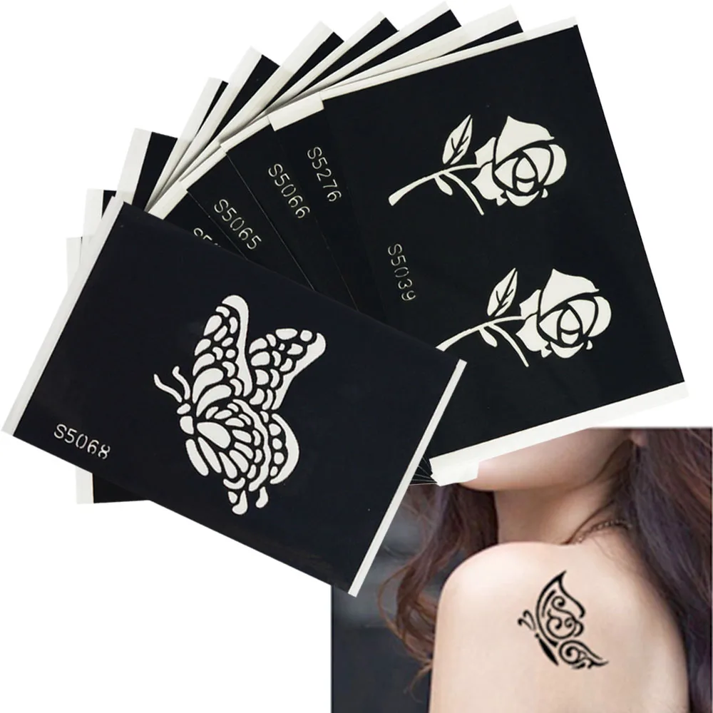 1 Sheet Butterfly Flower Pattern Waterproof Tattoo Stencil Sexy