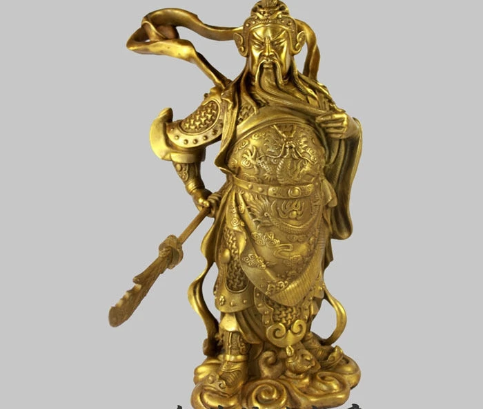 

10''China Warrior Guardian Ancient General Guangong Guan Yu Dragon Bronze Statue