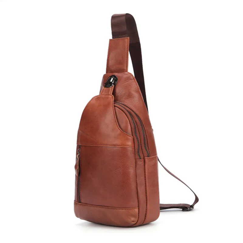 

Genuine Leather Men Chest Bag Fashion Crossbody Bags For Men Casual Shoulder Messenger Bag Handmade Oil Wax Leather Travel Pack