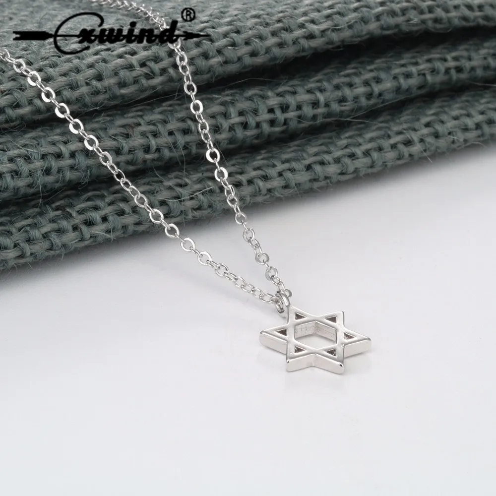 

Cxwind Charm David Star hexagon Pendants Necklaces For Women Long Chain Colier Geometric Hollow Star Necklace Jewelry collares