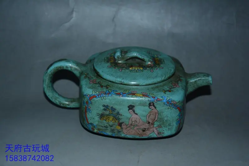 Старый китайский ручной работы эмалированный Исин Цзы Ша глина(фиолетовая керамика) чайник, многоцветная глазурь, любовь,#04, с отметкой