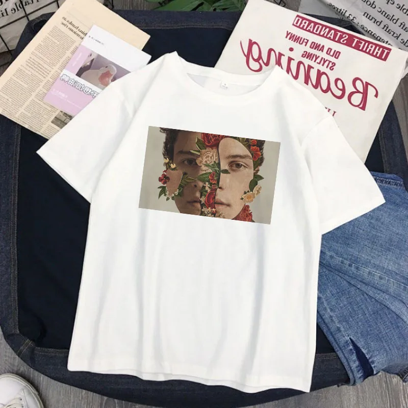 

Shawn Mendes Summer Women's Fashion Large Size Loose Casual Fun Cartoon New Harajuku Print Short Sleeve T-Shirt