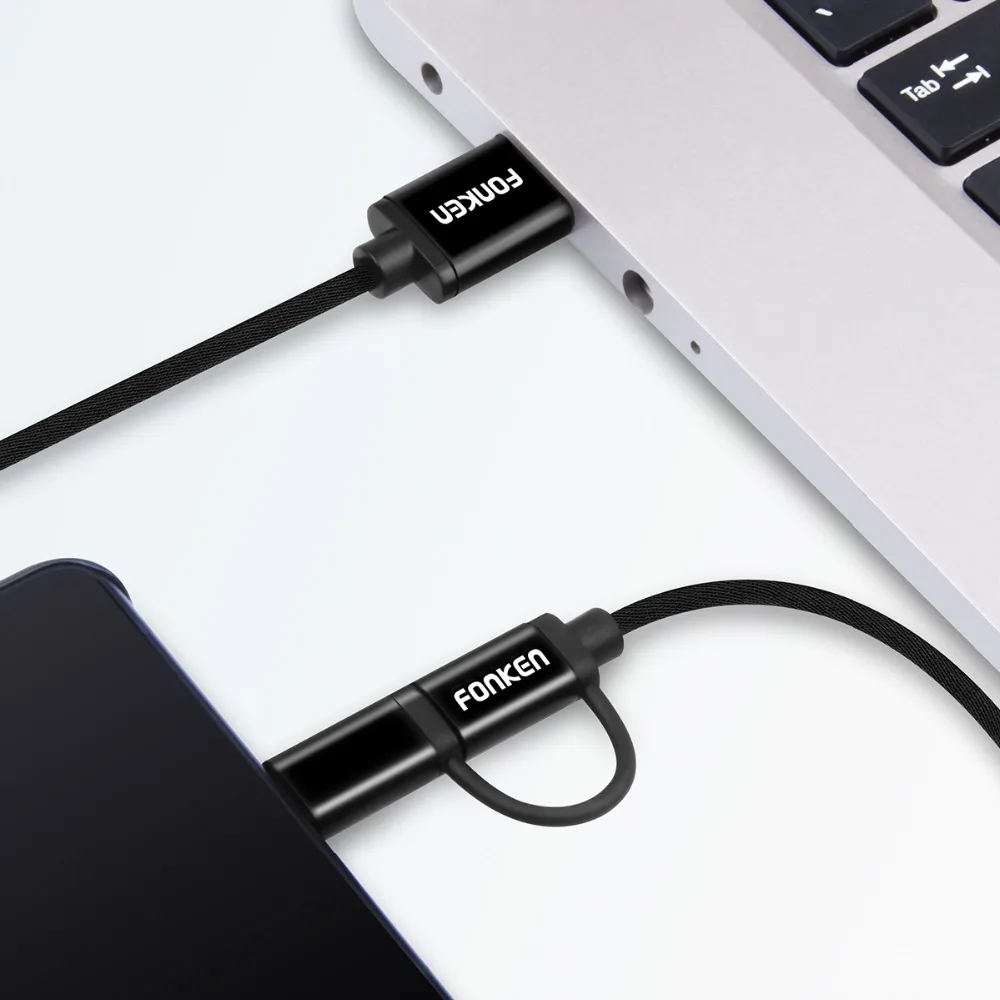 FONKEN 2 в 1 USB кабель Micro usb type C кабель для быстрой зарядки телефона 1 м двойной адаптер Mini USB C зарядка для мобильных телефонов Кабели