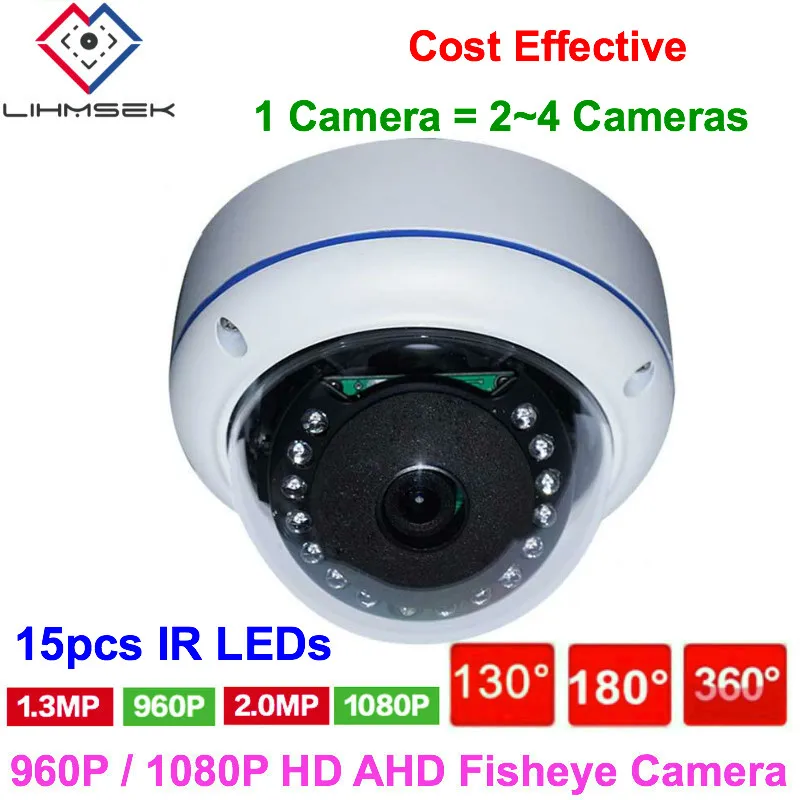 Панорамная AHD камера Lihmsek 2 Мп объектив рыбий глаз 130 180 360 градусов 1080P ИК 15 м