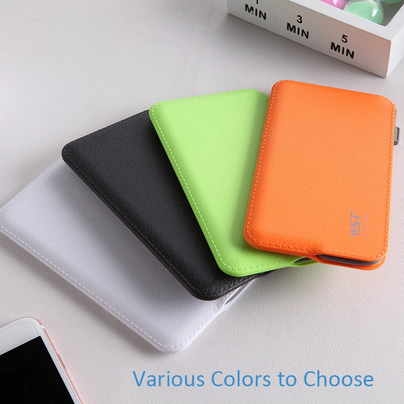 WST Power Bank 4000mAh With Built in Cable Portable Battery Charger Colorful Ultra Thin Slim External Batteries Pack for Mobile