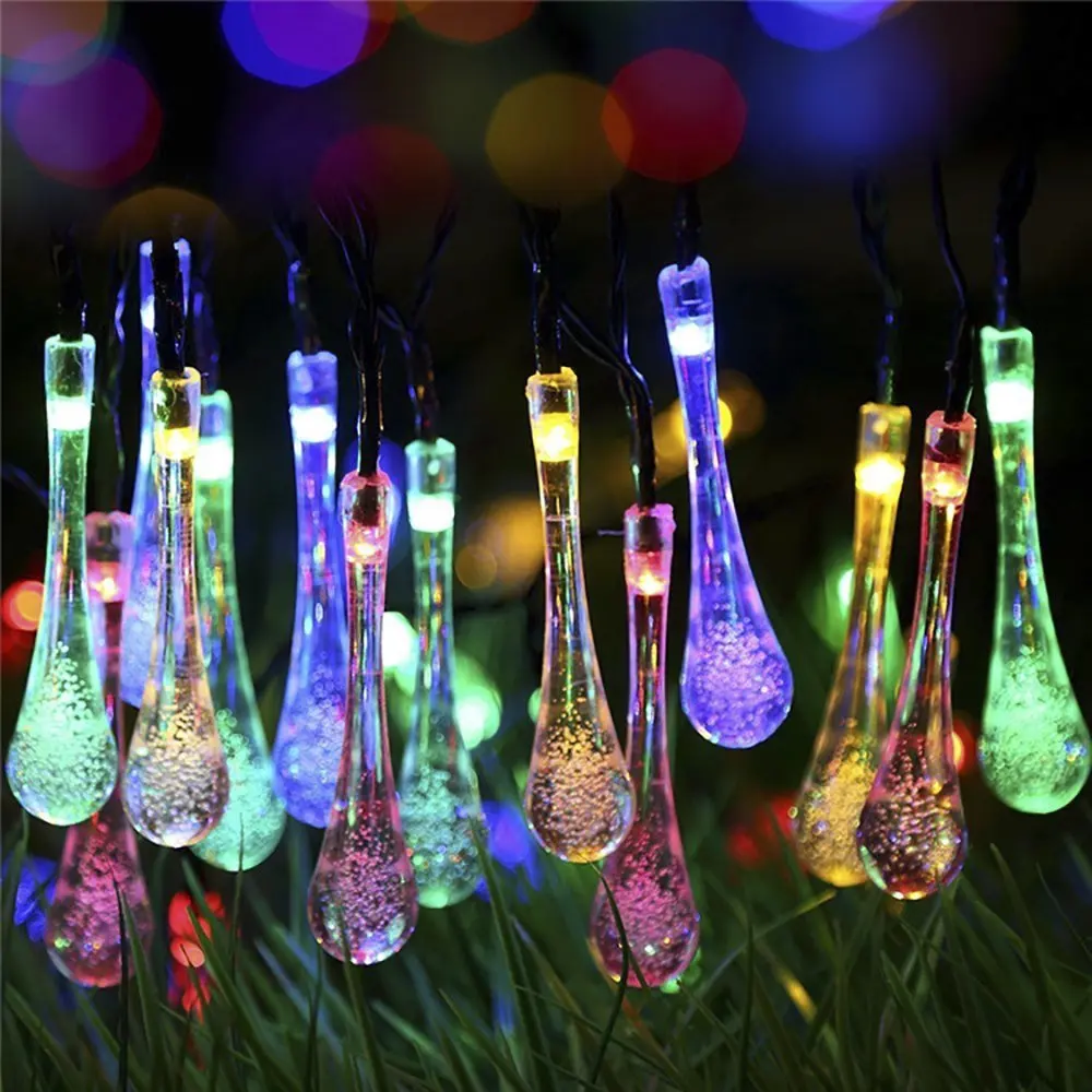 LED Solar Garden Lichterketten Fairy Water Drop Light Lichterkettenparty Neu 