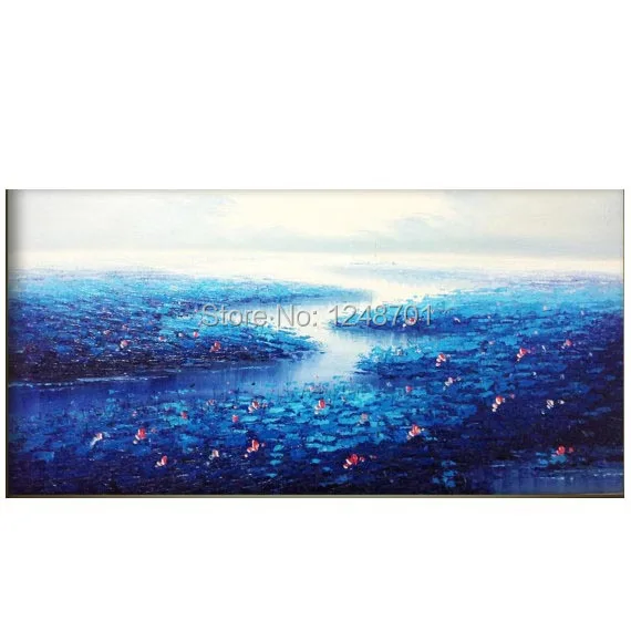 Original Oil Painting Modern Palette Knife the lotus Pond fine art on Canvas