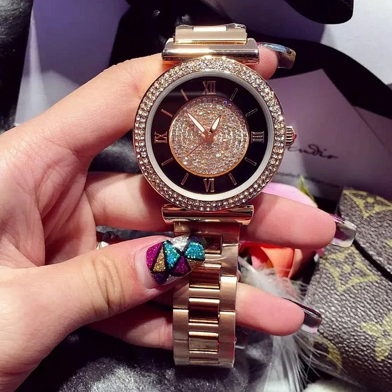 

2017 New Fashion Ladies Watches Top Brand Bling Crystal Rhinestone Watch for Women Luxurious Quartz Desinger Watches Rose Gold