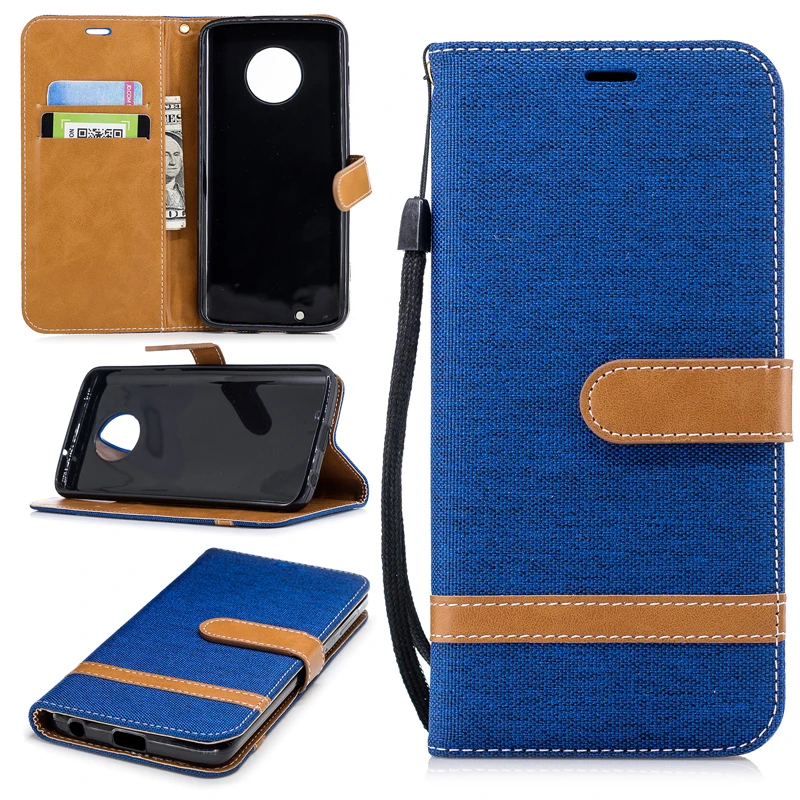 

Wholesale Cowboy Jean&PU Leather Cases for Motorola MOTO G6 Kickstand Flip Mobile Phone Cases with Wallet Card Holders&Lanyard