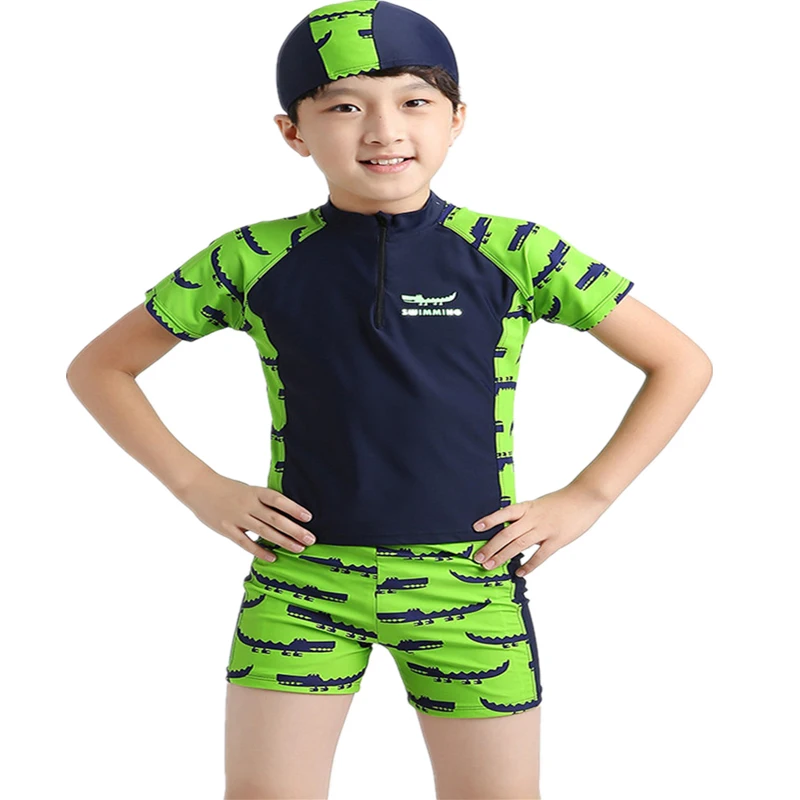 

Short Sleeve Children's Swimwear Two Pieces Suit With Hat Swimwear Hot Sale 2017 Boy Swimsuit Bathing Suit Maillot De Bai